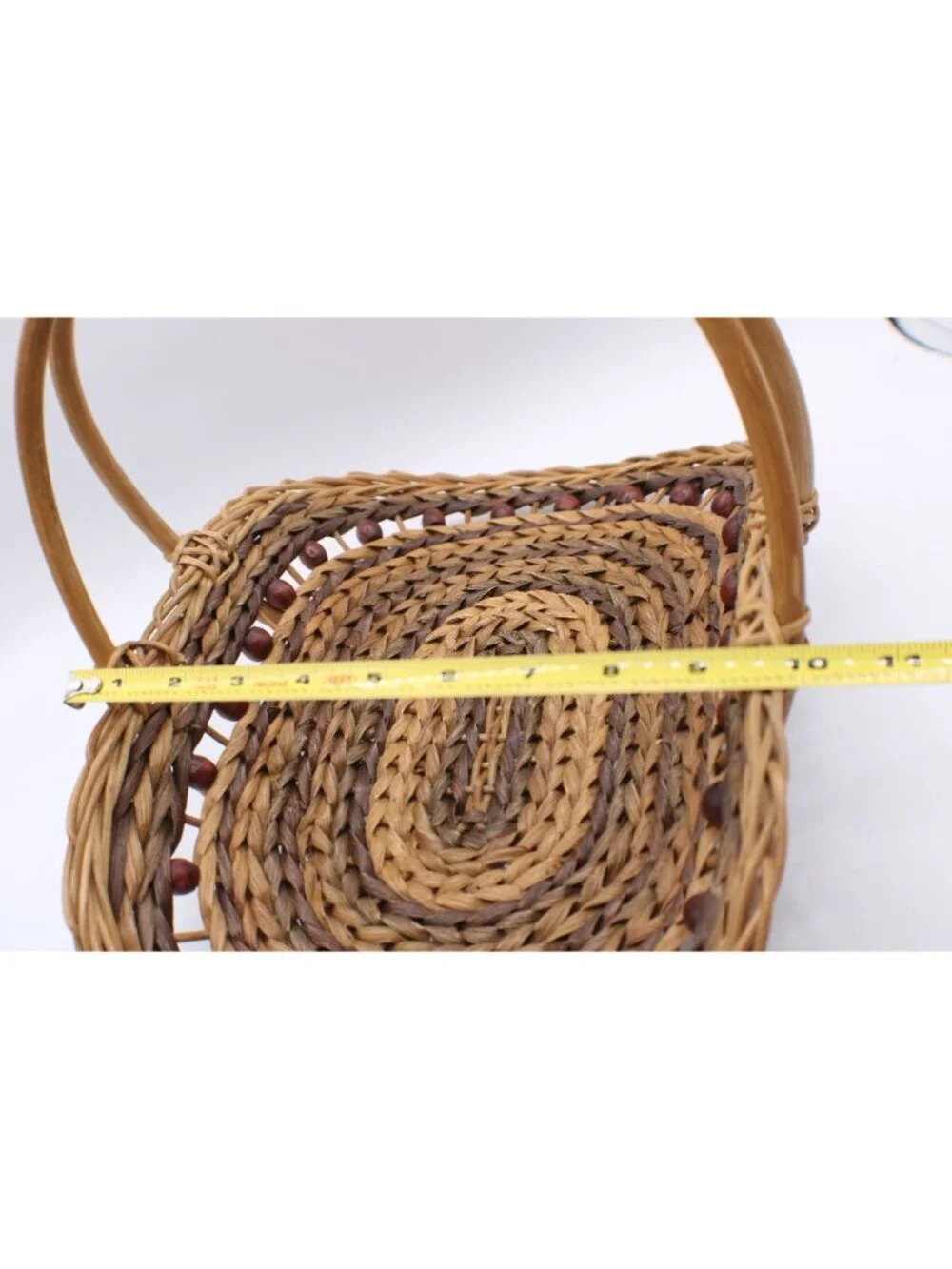 Handwoven Flower Basket Wicker Basket Bead Accent Handle Garden Trug Cottagecore